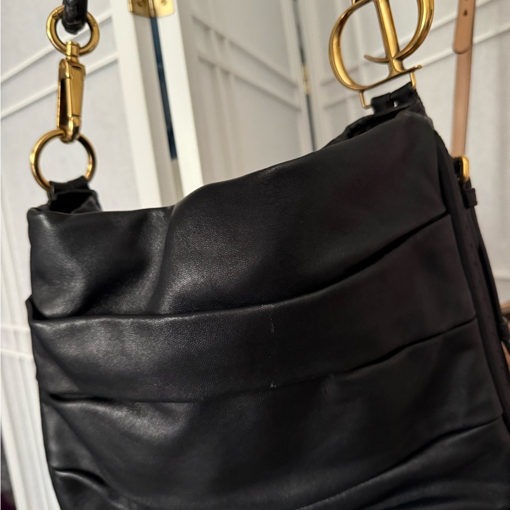 Dior Black and Gold Shoulder Bag with Pleated Design - Picture 10 of 11